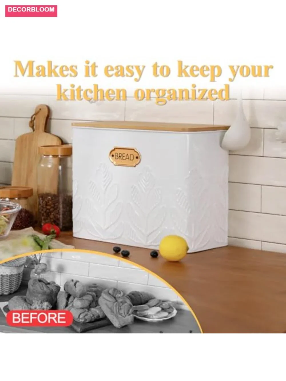 Extra Tall Bread Box with Bamboo Lid Kitchen Storage Carbon Steel